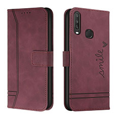 Leather Case Stands Flip Cover Holder H01X for Vivo Y12 Red