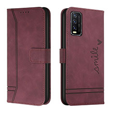 Leather Case Stands Flip Cover Holder H01X for Vivo Y12A Red