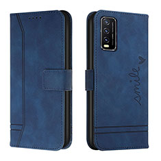 Leather Case Stands Flip Cover Holder H01X for Vivo Y12s Blue