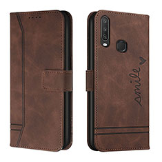 Leather Case Stands Flip Cover Holder H01X for Vivo Y15 Brown