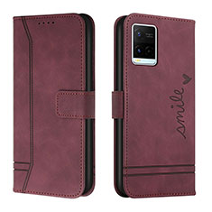 Leather Case Stands Flip Cover Holder H01X for Vivo Y21 Red