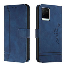 Leather Case Stands Flip Cover Holder H01X for Vivo Y21e Blue