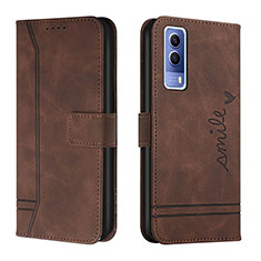 Leather Case Stands Flip Cover Holder H01X for Vivo Y50t Brown