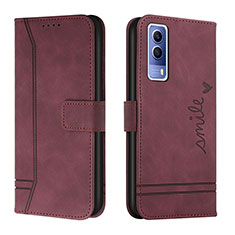 Leather Case Stands Flip Cover Holder H01X for Vivo Y70S 5G Red