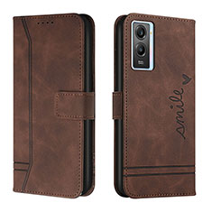 Leather Case Stands Flip Cover Holder H01X for Vivo Y72t Brown