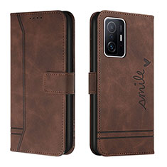 Leather Case Stands Flip Cover Holder H01X for Xiaomi Mi 11T Pro 5G Brown