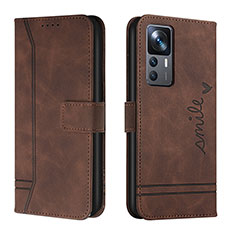 Leather Case Stands Flip Cover Holder H01X for Xiaomi Mi 12T 5G Brown