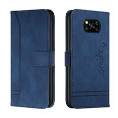 Leather Case Stands Flip Cover Holder H01X for Xiaomi Poco X3 Blue