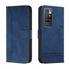 Leather Case Stands Flip Cover Holder H01X for Xiaomi Redmi 10 (2022) Blue