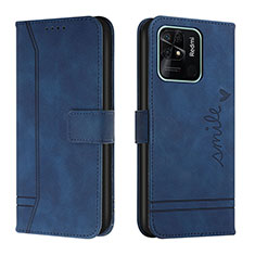 Leather Case Stands Flip Cover Holder H01X for Xiaomi Redmi 10 India Blue