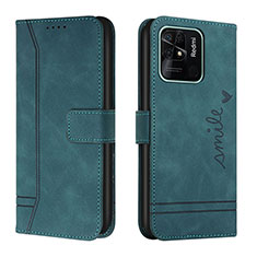 Leather Case Stands Flip Cover Holder H01X for Xiaomi Redmi 10 India Green