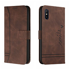 Leather Case Stands Flip Cover Holder H01X for Xiaomi Redmi 9i Brown