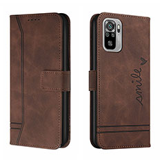 Leather Case Stands Flip Cover Holder H01X for Xiaomi Redmi Note 10 4G Brown