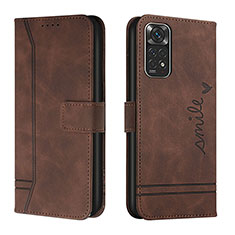 Leather Case Stands Flip Cover Holder H01X for Xiaomi Redmi Note 11 4G (2022) Brown