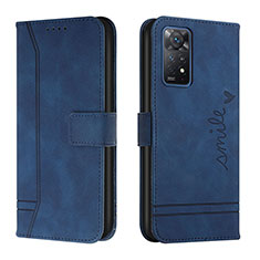 Leather Case Stands Flip Cover Holder H01X for Xiaomi Redmi Note 11 Pro 4G Blue