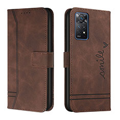 Leather Case Stands Flip Cover Holder H01X for Xiaomi Redmi Note 11 Pro 5G Brown