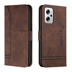 Leather Case Stands Flip Cover Holder H01X for Xiaomi Redmi Note 11T Pro 5G Brown