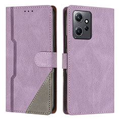 Leather Case Stands Flip Cover Holder H01X for Xiaomi Redmi Note 12 4G Purple