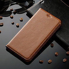 Leather Case Stands Flip Cover Holder H02P for Google Pixel 8 5G Light Brown