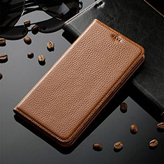 Leather Case Stands Flip Cover Holder H02P for Huawei Honor 50 5G Light Brown