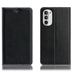 Leather Case Stands Flip Cover Holder H02P for Motorola Moto Edge (2022) 5G Black