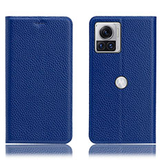 Leather Case Stands Flip Cover Holder H02P for Motorola Moto Edge 30 Ultra 5G Blue