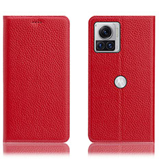 Leather Case Stands Flip Cover Holder H02P for Motorola Moto Edge 30 Ultra 5G Red