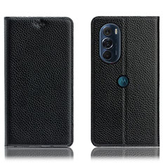 Leather Case Stands Flip Cover Holder H02P for Motorola Moto Edge X30 5G Black