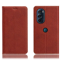 Leather Case Stands Flip Cover Holder H02P for Motorola Moto Edge X30 5G Brown