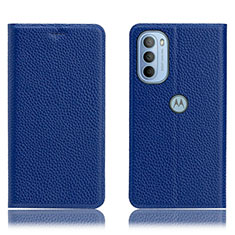 Leather Case Stands Flip Cover Holder H02P for Motorola Moto G41 Blue