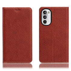 Leather Case Stands Flip Cover Holder H02P for Motorola MOTO G52 Brown