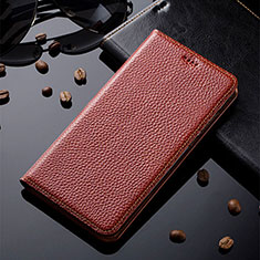 Leather Case Stands Flip Cover Holder H02P for Motorola Moto G53j 5G Brown