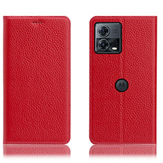 Leather Case Stands Flip Cover Holder H02P for Motorola Moto S30 Pro 5G Red