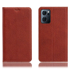 Leather Case Stands Flip Cover Holder H02P for OnePlus Nord CE 2 5G Brown