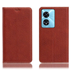 Leather Case Stands Flip Cover Holder H02P for Oppo A18 Brown