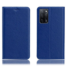 Leather Case Stands Flip Cover Holder H02P for Oppo A53s 5G Blue