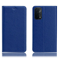 Leather Case Stands Flip Cover Holder H02P for Oppo A54 5G Blue
