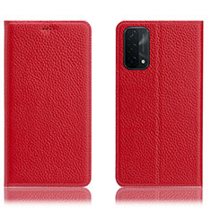 Leather Case Stands Flip Cover Holder H02P for Oppo A54 5G Red