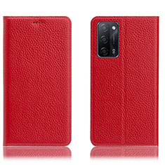 Leather Case Stands Flip Cover Holder H02P for Oppo A55 5G Red