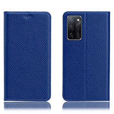 Leather Case Stands Flip Cover Holder H02P for Oppo A55S 5G Blue