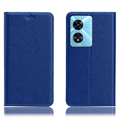 Leather Case Stands Flip Cover Holder H02P for Oppo A58 4G Blue