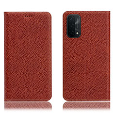 Leather Case Stands Flip Cover Holder H02P for Oppo A93 5G Brown