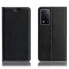Leather Case Stands Flip Cover Holder H02P for Oppo A93s 5G Black