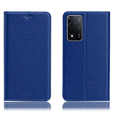 Leather Case Stands Flip Cover Holder H02P for Oppo A93s 5G Blue