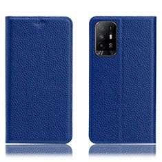 Leather Case Stands Flip Cover Holder H02P for Oppo A95 5G Blue