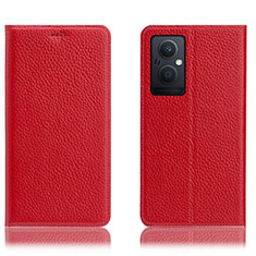 Leather Case Stands Flip Cover Holder H02P for Oppo A96 5G Red