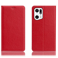 Leather Case Stands Flip Cover Holder H02P for Oppo Find X5 5G Red