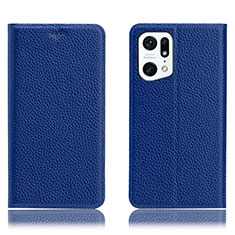 Leather Case Stands Flip Cover Holder H02P for Oppo Find X5 Pro 5G Blue