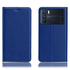 Leather Case Stands Flip Cover Holder H02P for Oppo K9 Pro 5G Blue