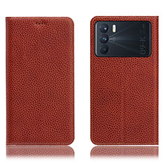 Leather Case Stands Flip Cover Holder H02P for Oppo K9 Pro 5G Brown